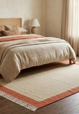 Saffron Rugs Flat Woven Cream Ivory Geometric Contemporary Rectangular Wool Area Rug
