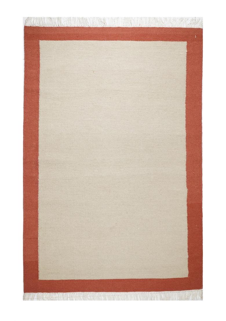 Saffron Rugs Flat Woven Cream Ivory Geometric Contemporary Rectangular Wool Area Rug - Indya