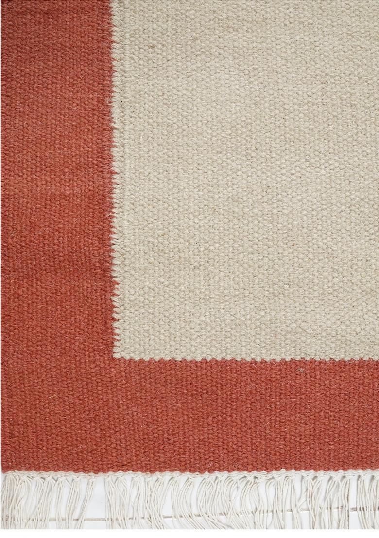 Saffron Rugs Flat Woven Cream Ivory Geometric Contemporary Rectangular Wool Area Rug - Indya