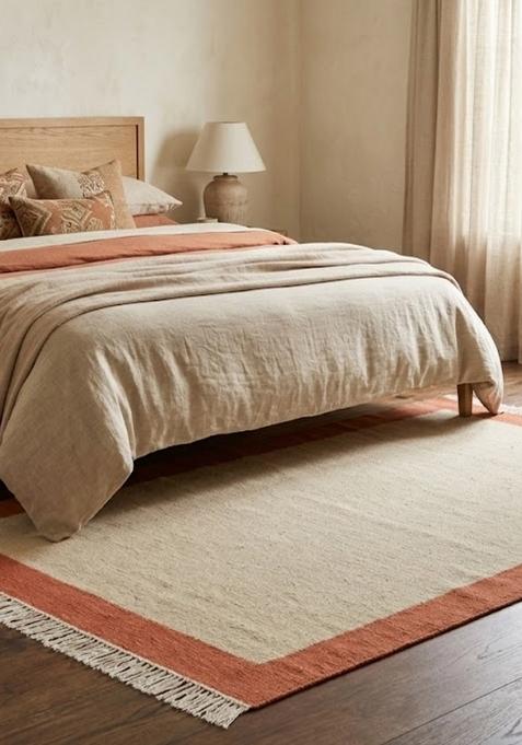 Saffron Rugs Flat Woven Cream Ivory Geometric Contemporary Rectangular Wool Area Rug