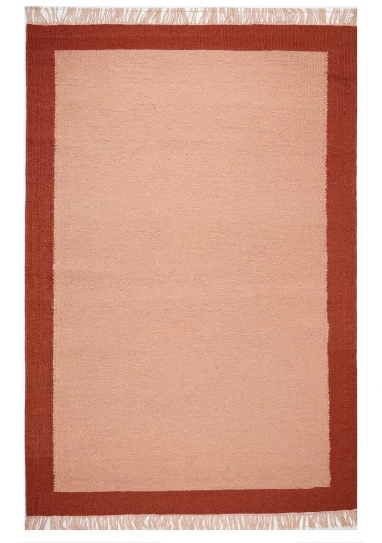 Saffron Rugs Flat Woven Peach Terracotta Geometric Casual Rectangular Wool Area Rug - Indya
