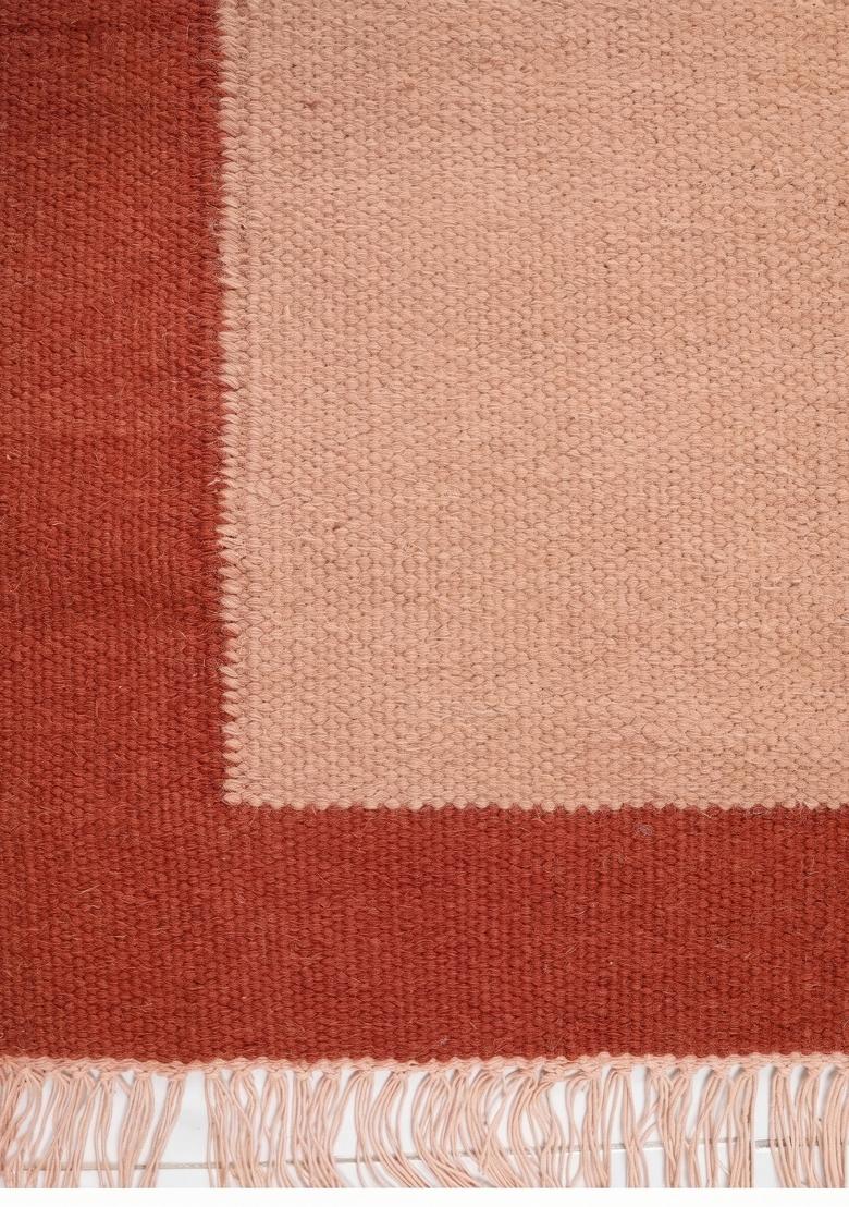 Saffron Rugs Flat Woven Peach Terracotta Geometric Casual Rectangular Wool Area Rug - Indya