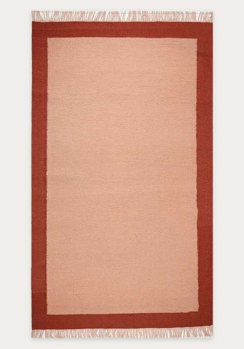 100% Wool Handmade Peach Terracotta Rug | Casual Geometric Flat Weave Reversible Carpet For Living Room