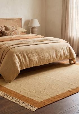 Saffron Rugs Flat Woven Cream and Tan Geometric Contemporary Rectangular Wool Area Rug