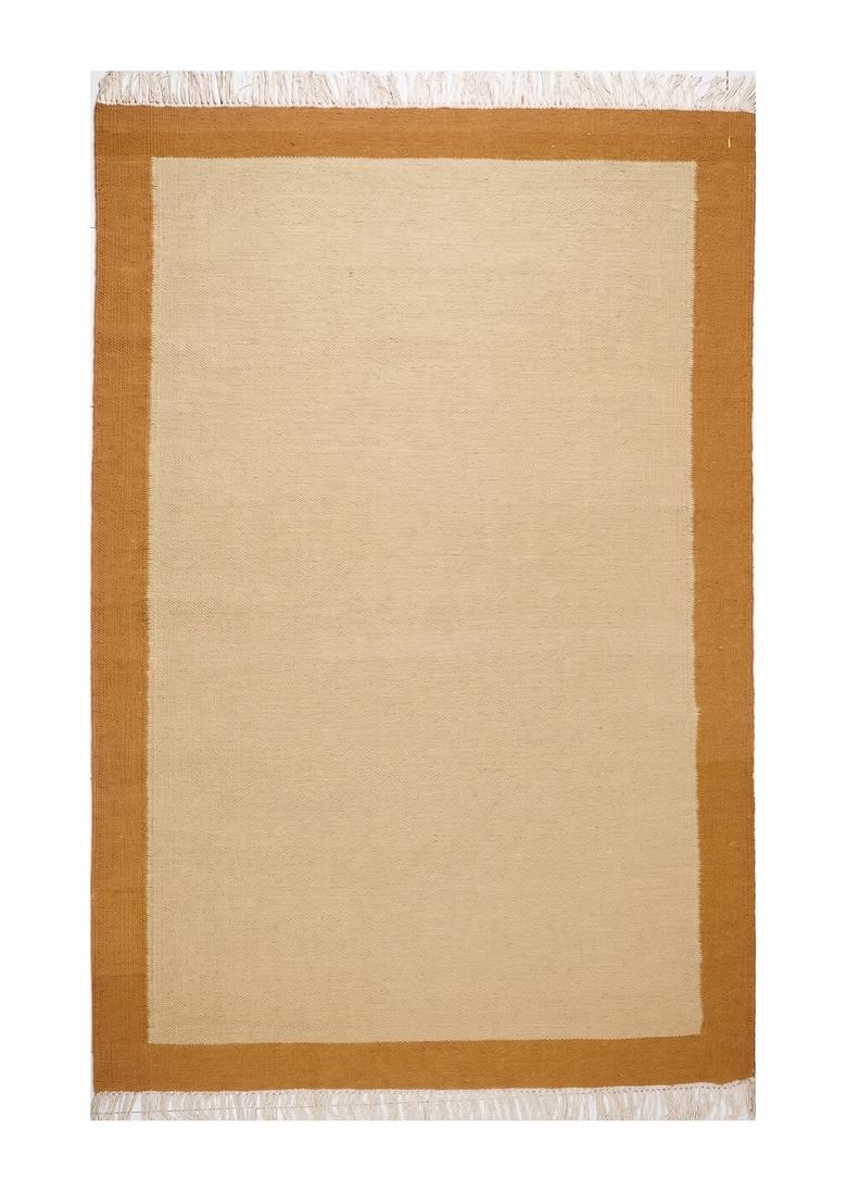 Saffron Rugs Flat Woven Cream and Tan Geometric Contemporary Rectangular Wool Area Rug - Indya