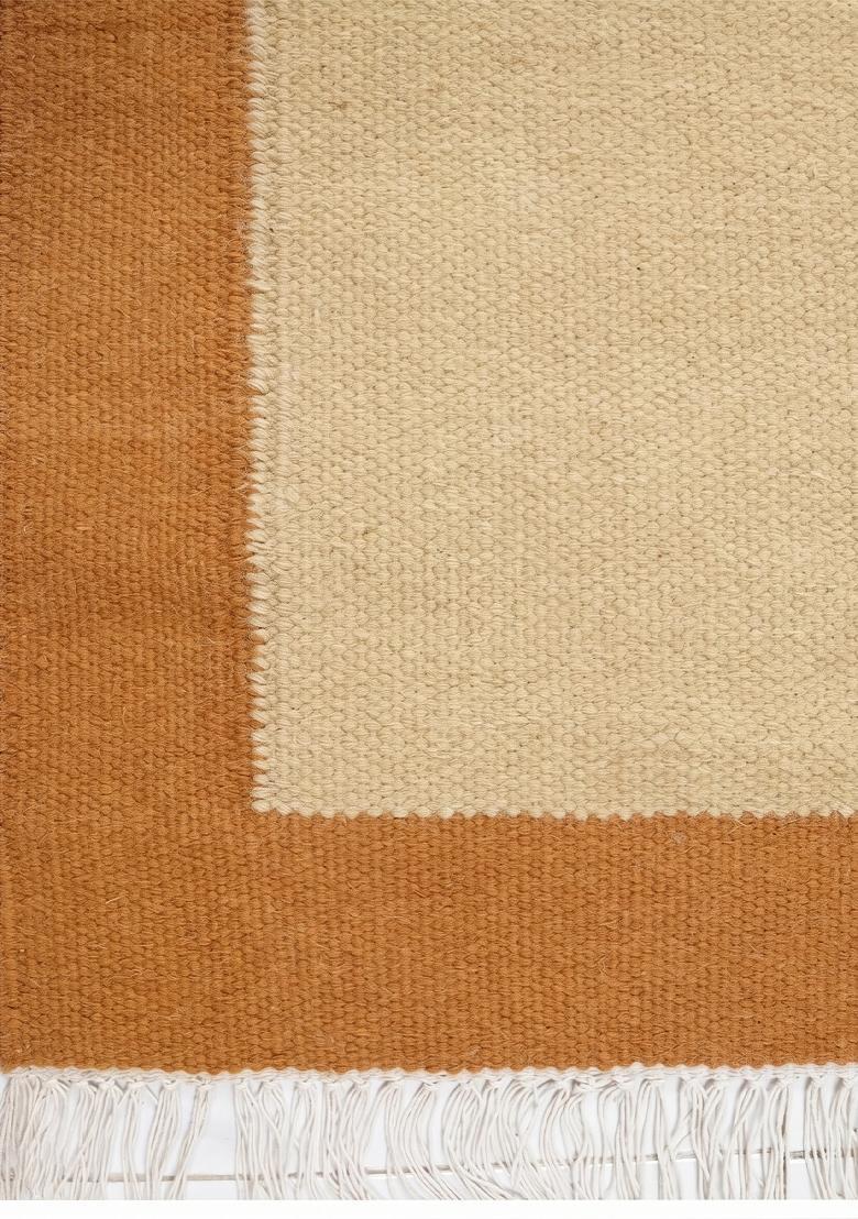 Saffron Rugs Flat Woven Cream and Tan Geometric Contemporary Rectangular Wool Area Rug - Indya