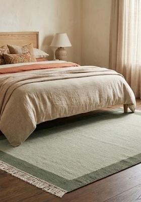 Saffron Rugs Flat Woven Sage Green Ivory Geometric Contemporary Rectangular Wool Area Rug