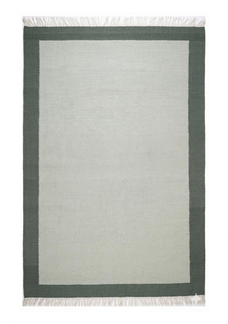 Saffron Rugs Flat Woven Sage Green Ivory Geometric Contemporary Rectangular Wool Area Rug - Indya
