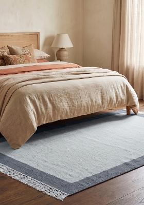 Saffron Rugs Flat Woven Light Blue Grey Geometric Contemporary Rectangular Wool Area Rug