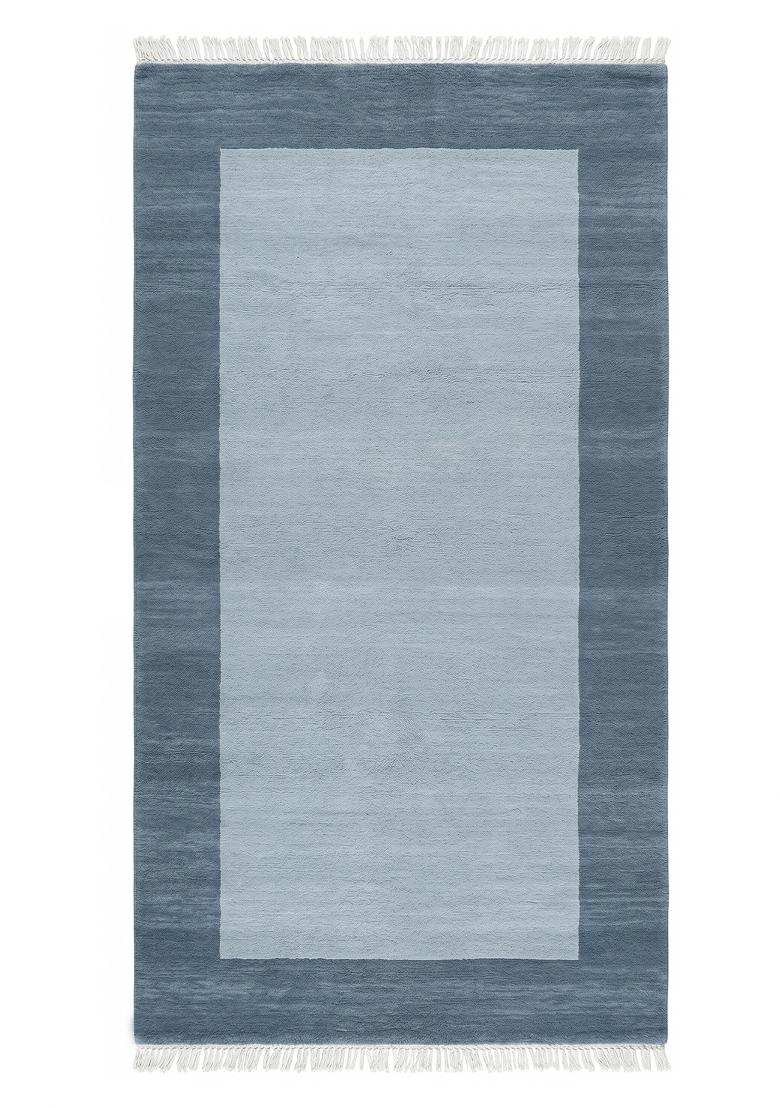 Saffron Rugs Flat Woven Light Blue Grey Geometric Contemporary Rectangular Wool Area Rug - Indya