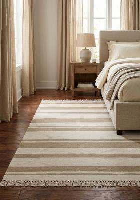 Saffron Rugs Flat Woven Beige White Striped Striped Casual Rectangular Wool Area Rug