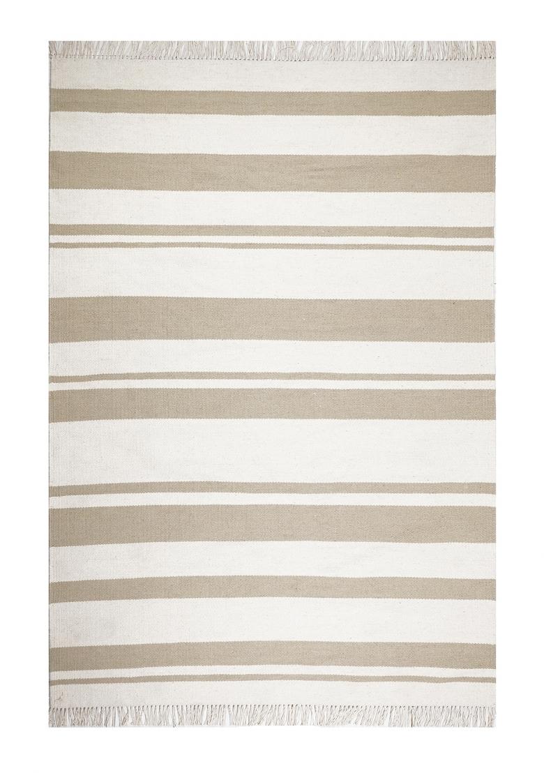 Saffron Rugs Flat Woven Beige White Striped Striped Casual Rectangular Wool Area Rug - Indya