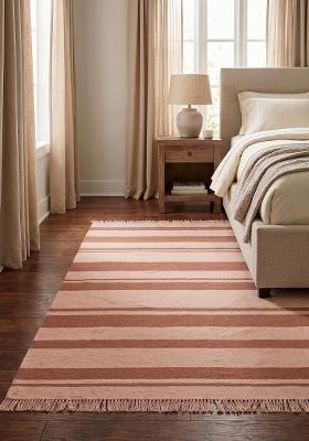Saffron Rugs Flat Woven Blush Pink Terracotta Striped Casual Rectangular Wool Area Rug