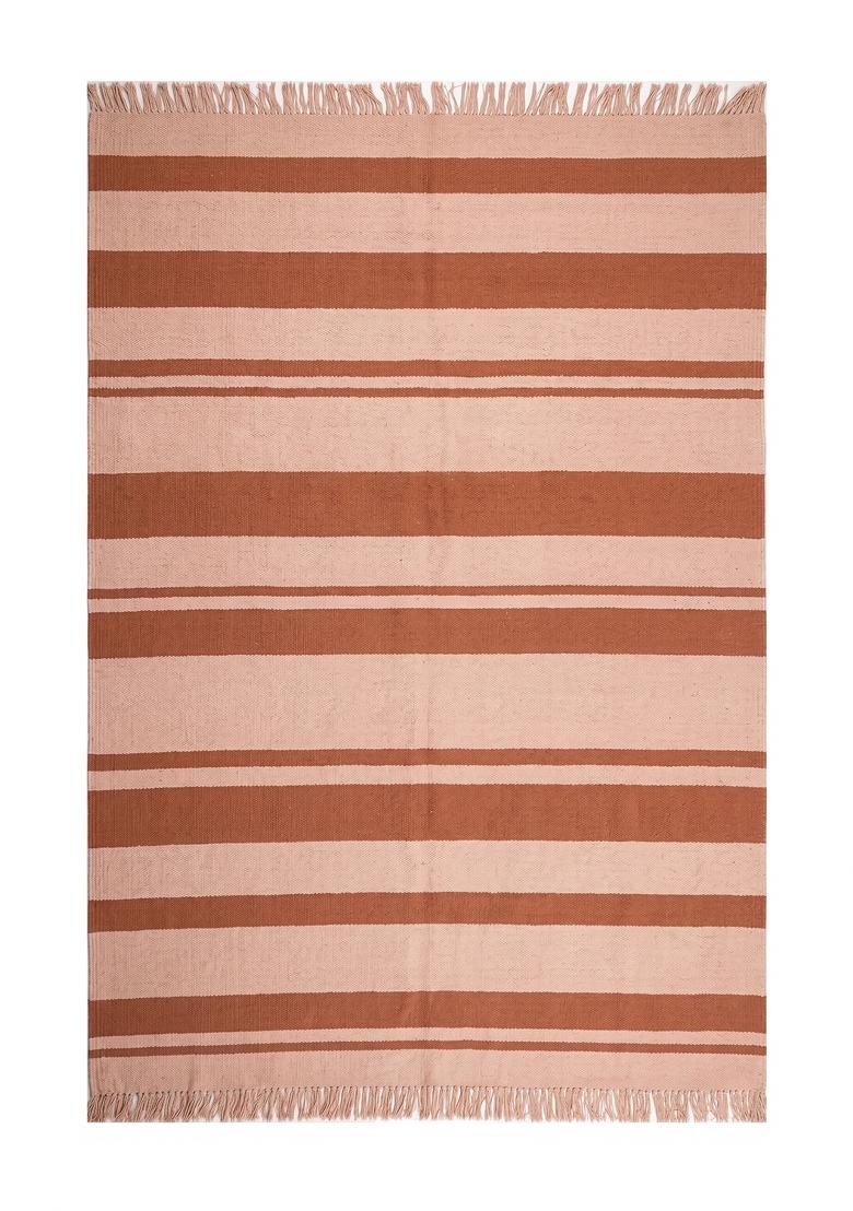 Saffron Rugs Flat Woven Blush Pink Terracotta Striped Casual Rectangular Wool Area Rug - Indya