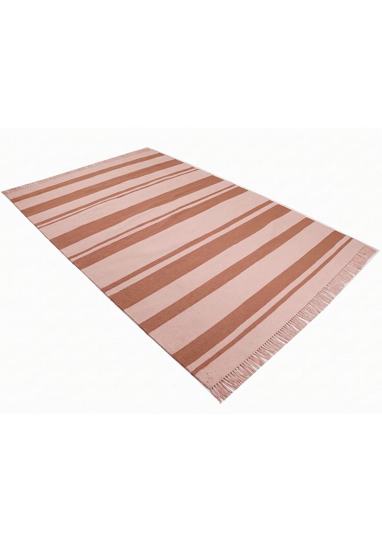 Saffron Rugs Flat Woven Blush Pink Terracotta Striped Casual Rectangular Wool Area Rug - Indya
