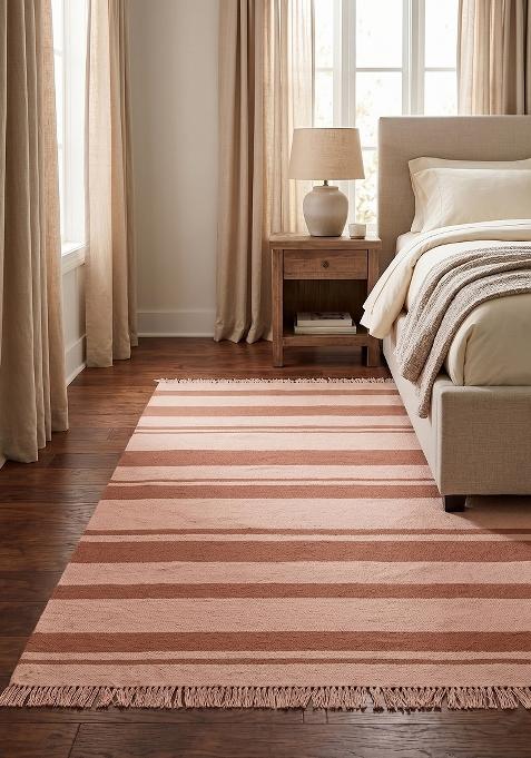 Saffron Rugs Flat Woven Blush Pink Terracotta Striped Casual Rectangular Wool Area Rug