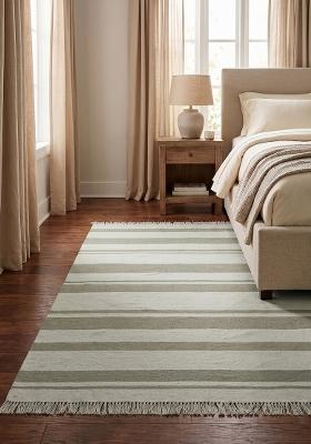 Saffron Rugs Flat Woven Sage Green Striped Casual Rectangular Wool Area Rug