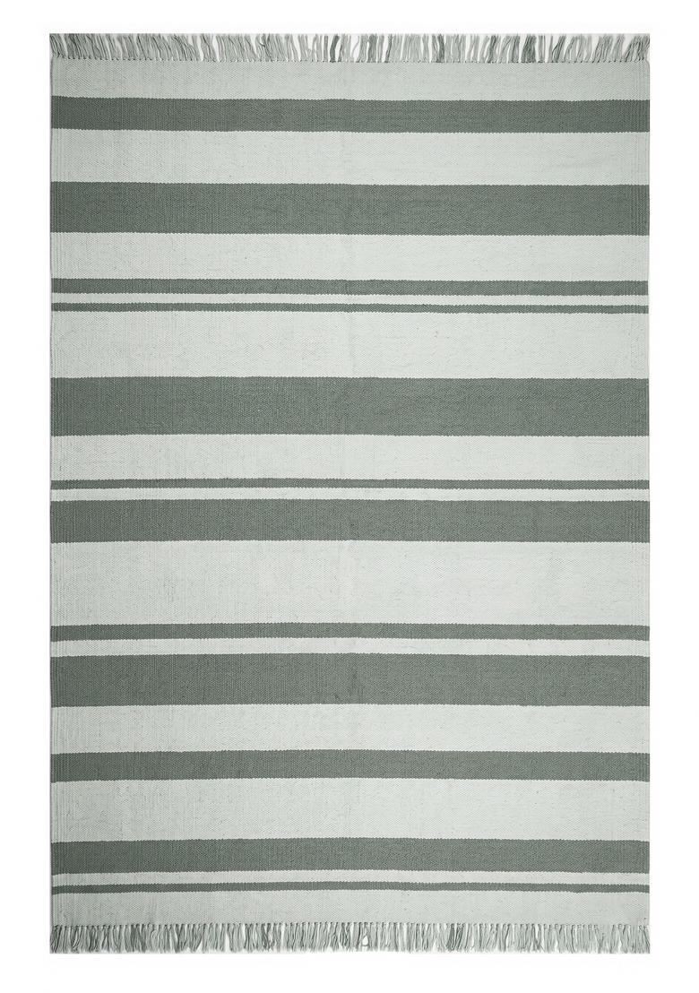 Saffron Rugs Flat Woven Sage Green Striped Casual Rectangular Wool Area Rug - Indya