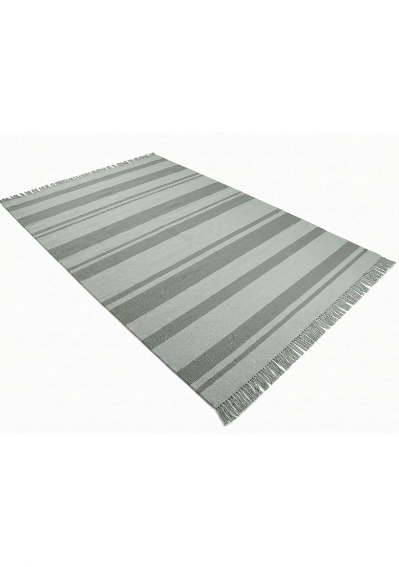 Saffron Rugs Flat Woven Sage Green Striped Casual Rectangular Wool Area Rug - Indya