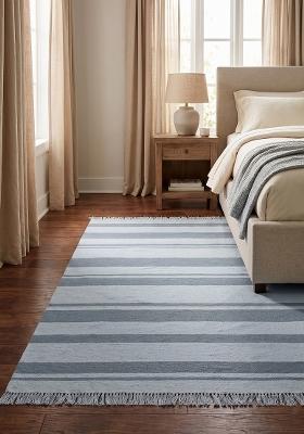Saffron Rugs Flat Woven Grey and White Striped Casual Rectangular Wool Area Rug
