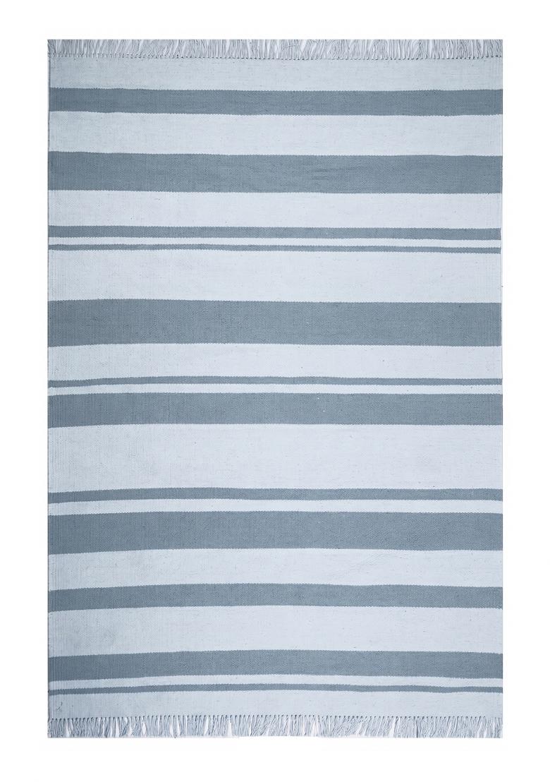 Saffron Rugs Flat Woven Grey and White Striped Casual Rectangular Wool Area Rug - Indya