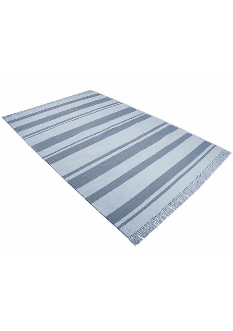 Saffron Rugs Flat Woven Grey and White Striped Casual Rectangular Wool Area Rug - Indya
