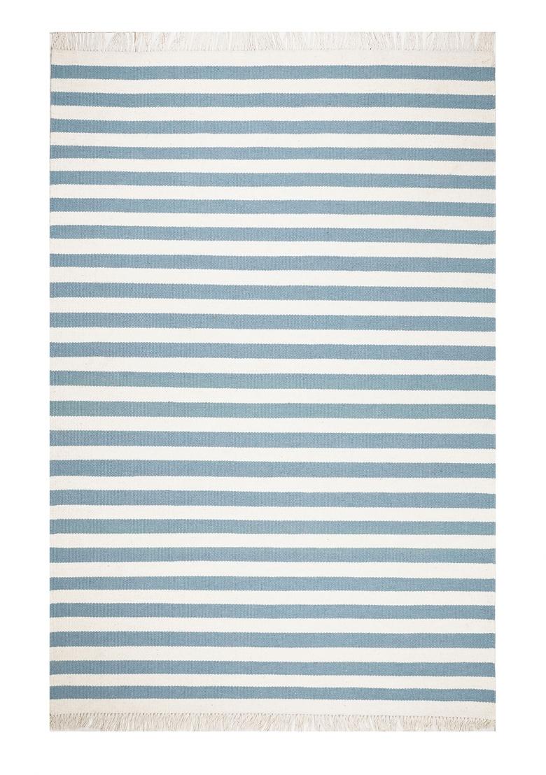 Saffron Rugs Flat Woven Light Blue Striped Coastal Rectangular Wool Area Rug - Indya