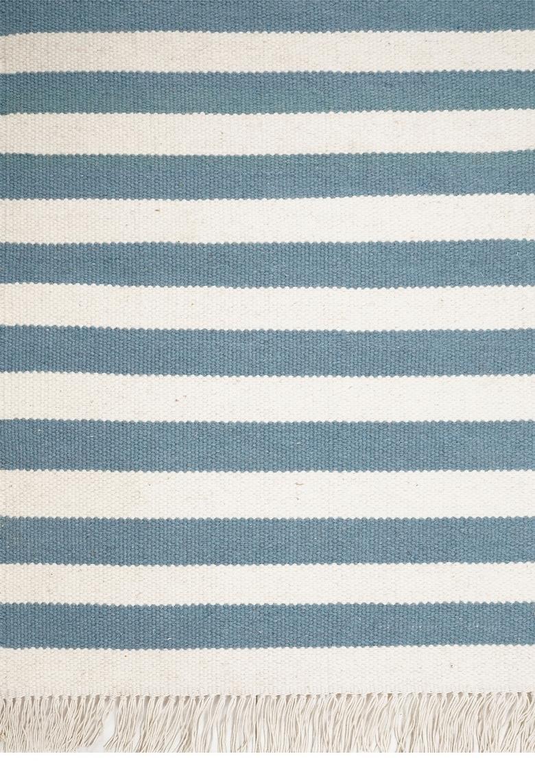 Saffron Rugs Flat Woven Light Blue Striped Coastal Rectangular Wool Area Rug - Indya