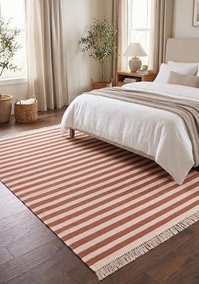 Saffron Rugs Flat Woven Terracotta Striped Coastal Rectangular Wool Area Rug