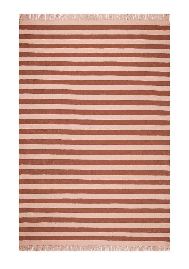 Saffron Rugs Flat Woven Terracotta Striped Coastal Rectangular Wool Area Rug - Indya