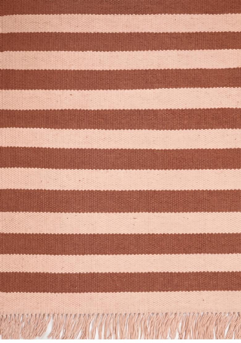 Saffron Rugs Flat Woven Terracotta Striped Coastal Rectangular Wool Area Rug - Indya