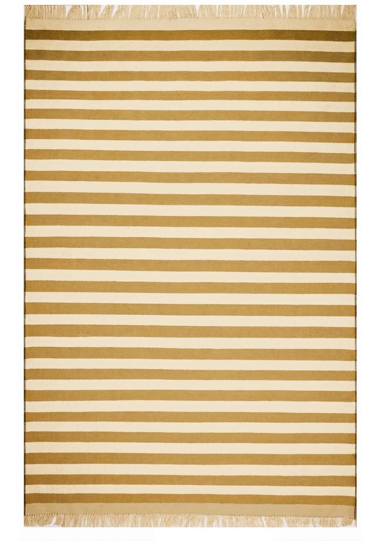 Saffron Rugs Flat Woven Golden Yellow Stripe Striped Coastal Rectangular Wool Area Rug - Indya