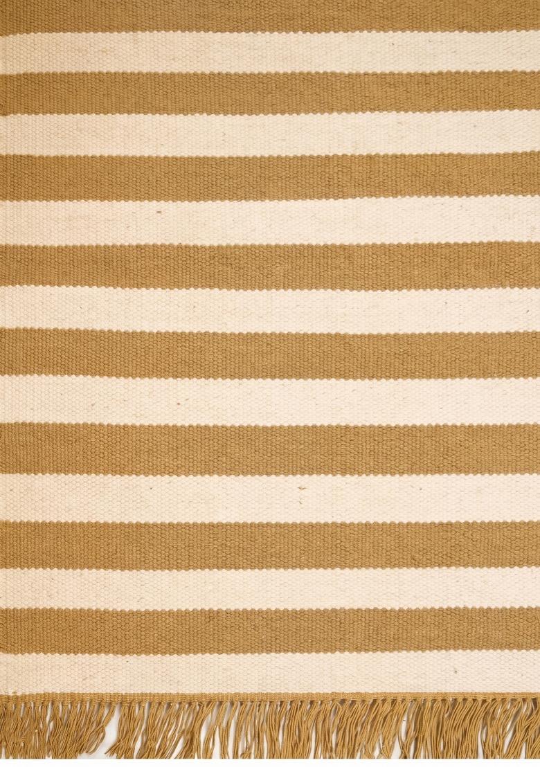 Saffron Rugs Flat Woven Golden Yellow Stripe Striped Coastal Rectangular Wool Area Rug - Indya