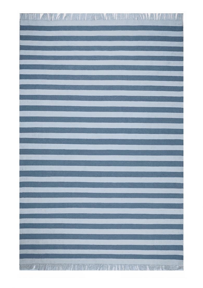 Saffron Rugs Flat Woven Steel Blue Striped Coastal Rectangular Wool Area Rug - Indya