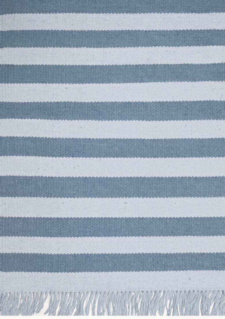 Saffron Rugs Flat Woven Steel Blue Striped Coastal Rectangular Wool Area Rug - Indya