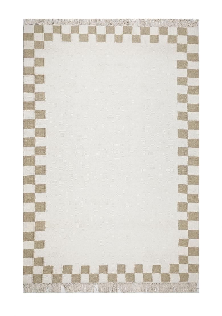 Saffron Rugs Flat Woven Ivory Cream Checkered Contemporary Rectangular Wool Area Rug - Indya