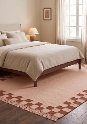 Saffron Rugs Flat Woven Blush Pink Checkered Contemporary Rectangular Wool Area Rug