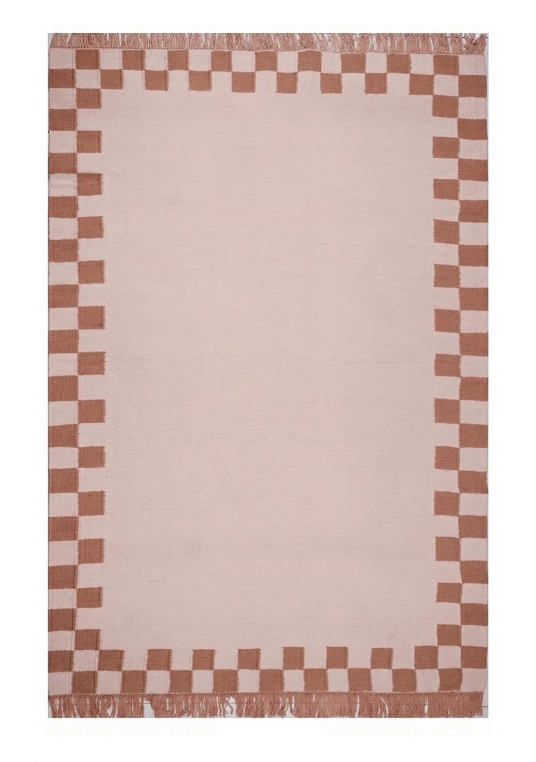 Saffron Rugs Flat Woven Blush Pink Checkered Contemporary Rectangular Wool Area Rug - Indya