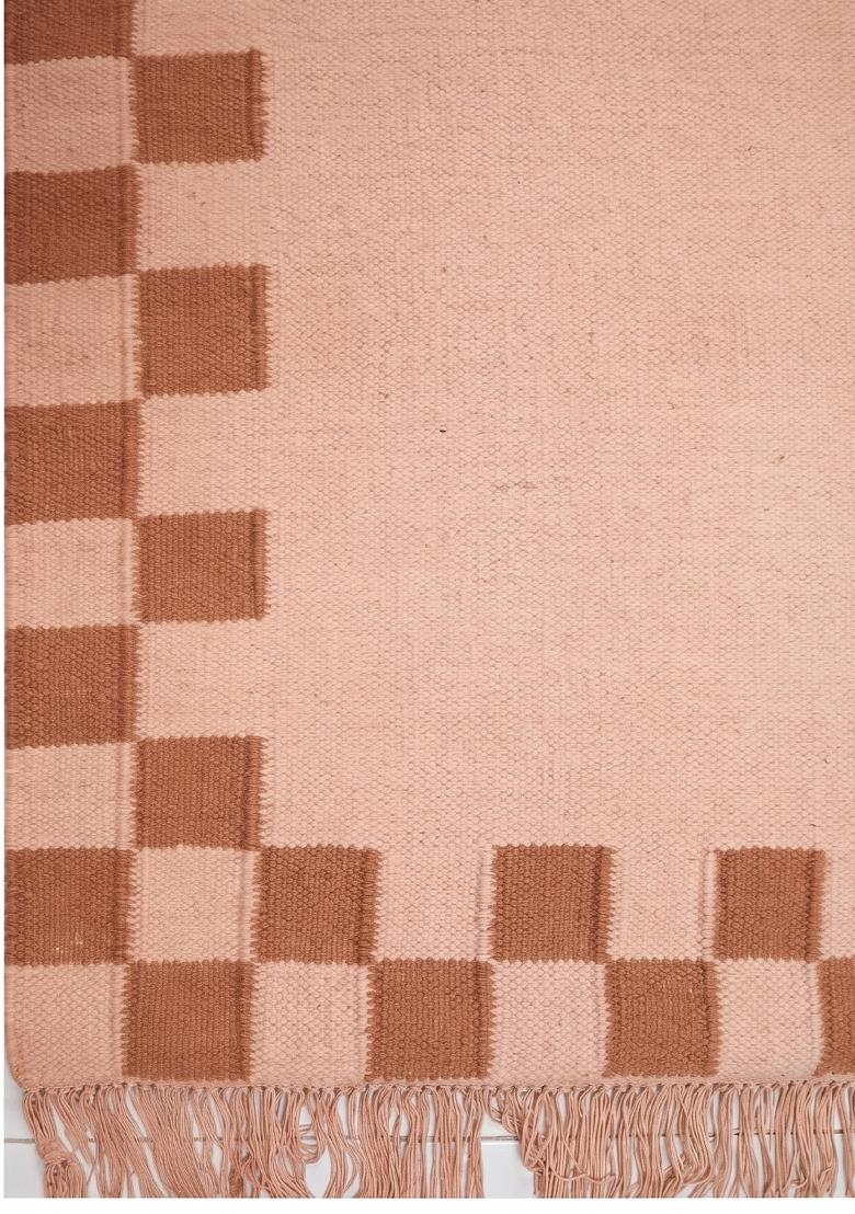 Saffron Rugs Flat Woven Blush Pink Checkered Contemporary Rectangular Wool Area Rug - Indya