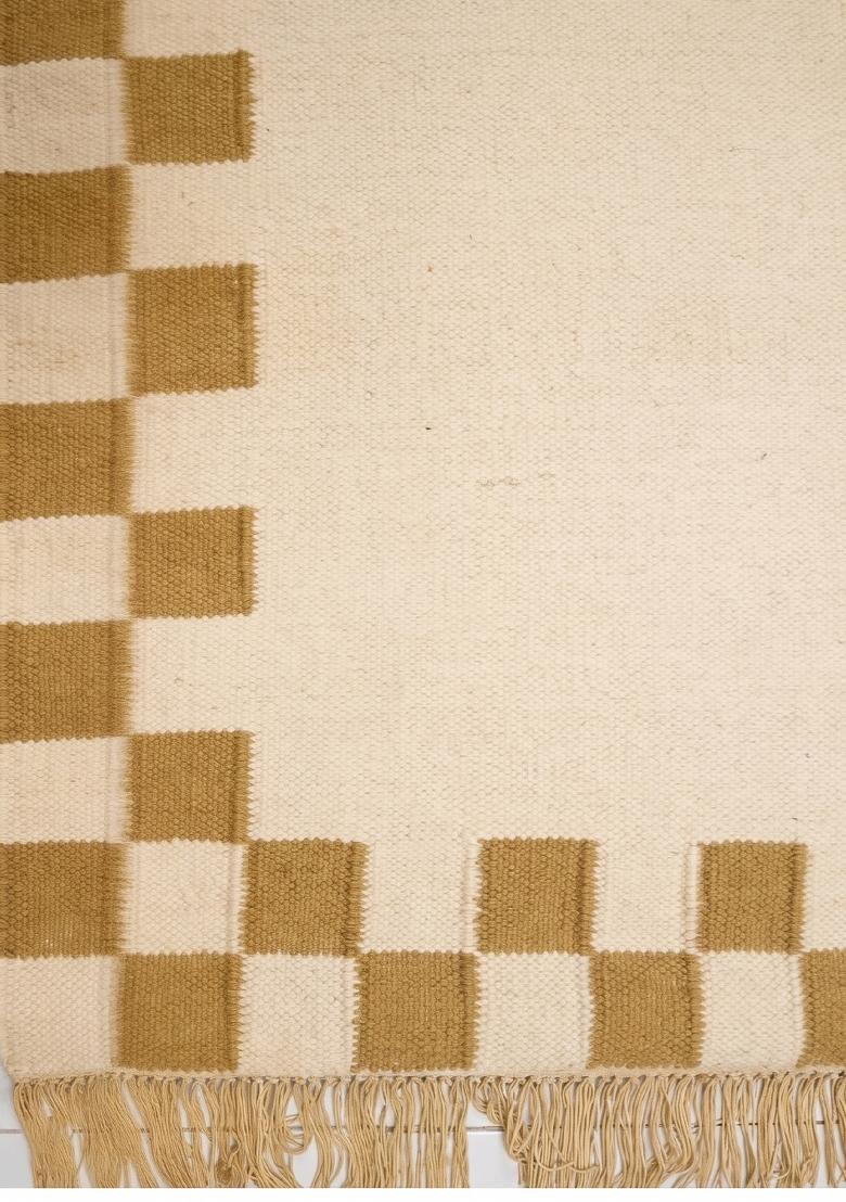 Saffron Rugs Flat Woven Cream Gold Checkered Contemporary Rectangular Wool Area Rug - Indya