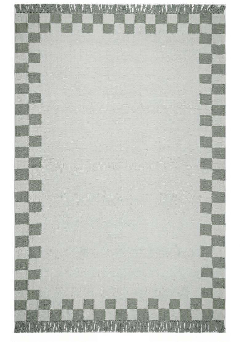 Saffron Rugs Flat Woven Sage Green Checkered Casual Rectangular Wool Area Rug - Indya