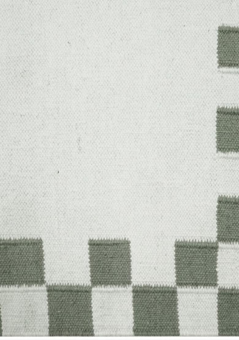 Saffron Rugs Flat Woven Sage Green Checkered Casual Rectangular Wool Area Rug - Indya