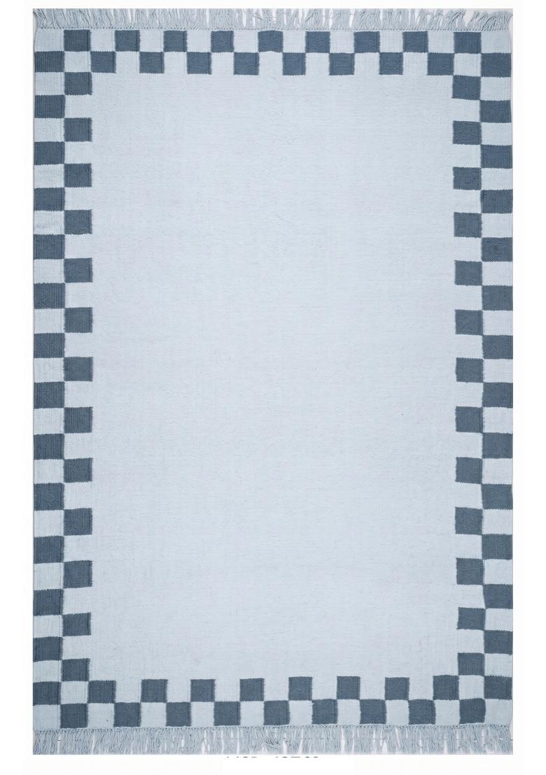 Saffron Rugs Flat Woven Light Blue Checkered Casual Rectangular Wool Area Rug - Indya