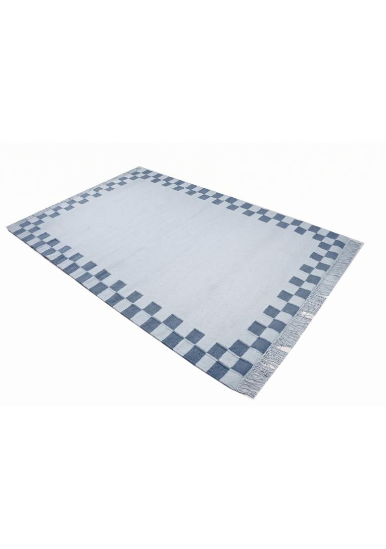 Saffron Rugs Flat Woven Light Blue Checkered Casual Rectangular Wool Area Rug - Indya