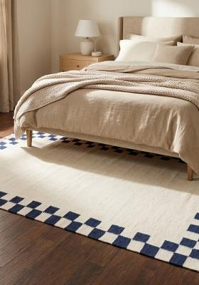 Saffron Rugs Flat Woven Cream White Checkered Contemporary Rectangular Wool Area Rug