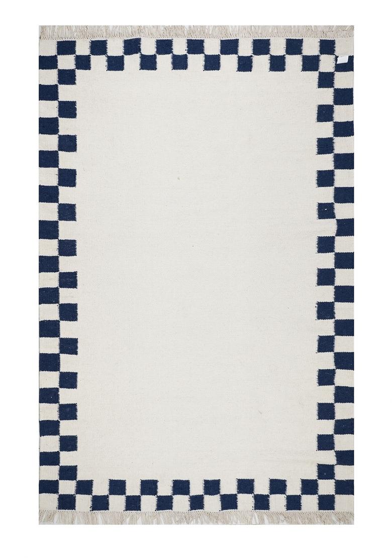 Saffron Rugs Flat Woven Cream White Checkered Contemporary Rectangular Wool Area Rug - Indya