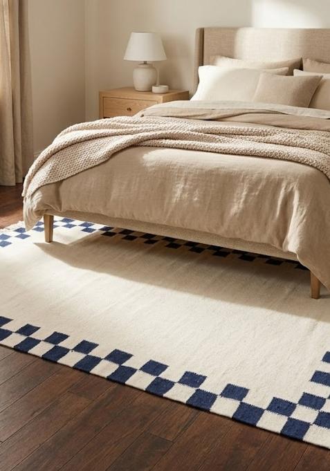 Saffron Rugs Flat Woven Cream White Checkered Contemporary Rectangular Wool Area Rug