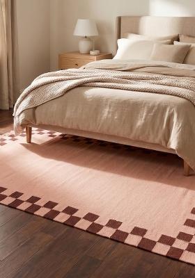 Saffron Rugs Flat Woven Terracotta Pink Checkered Contemporary Rectangular Wool Area Rug