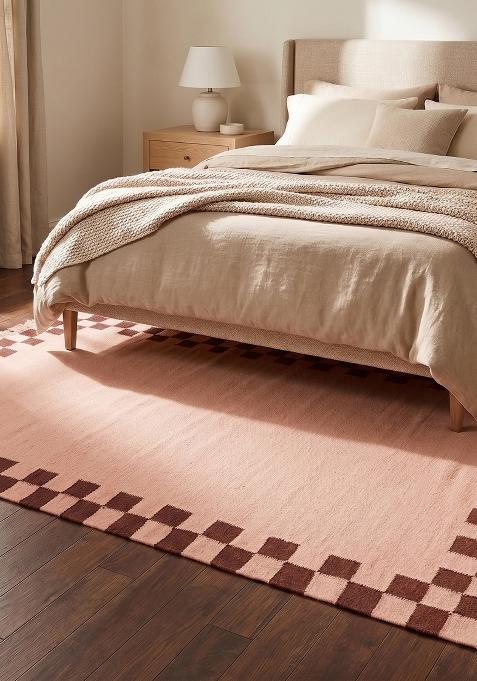 Saffron Rugs Flat Woven Terracotta Pink Checkered Contemporary Rectangular Wool Area Rug