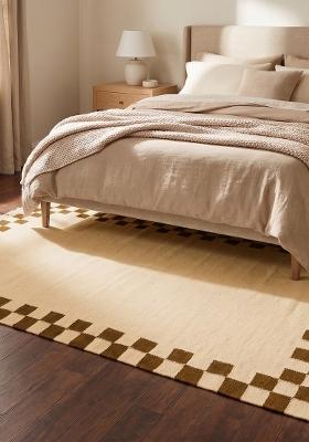 Saffron Rugs Flat Woven Cream Beige Checkered Contemporary Rectangular Wool Area Rug